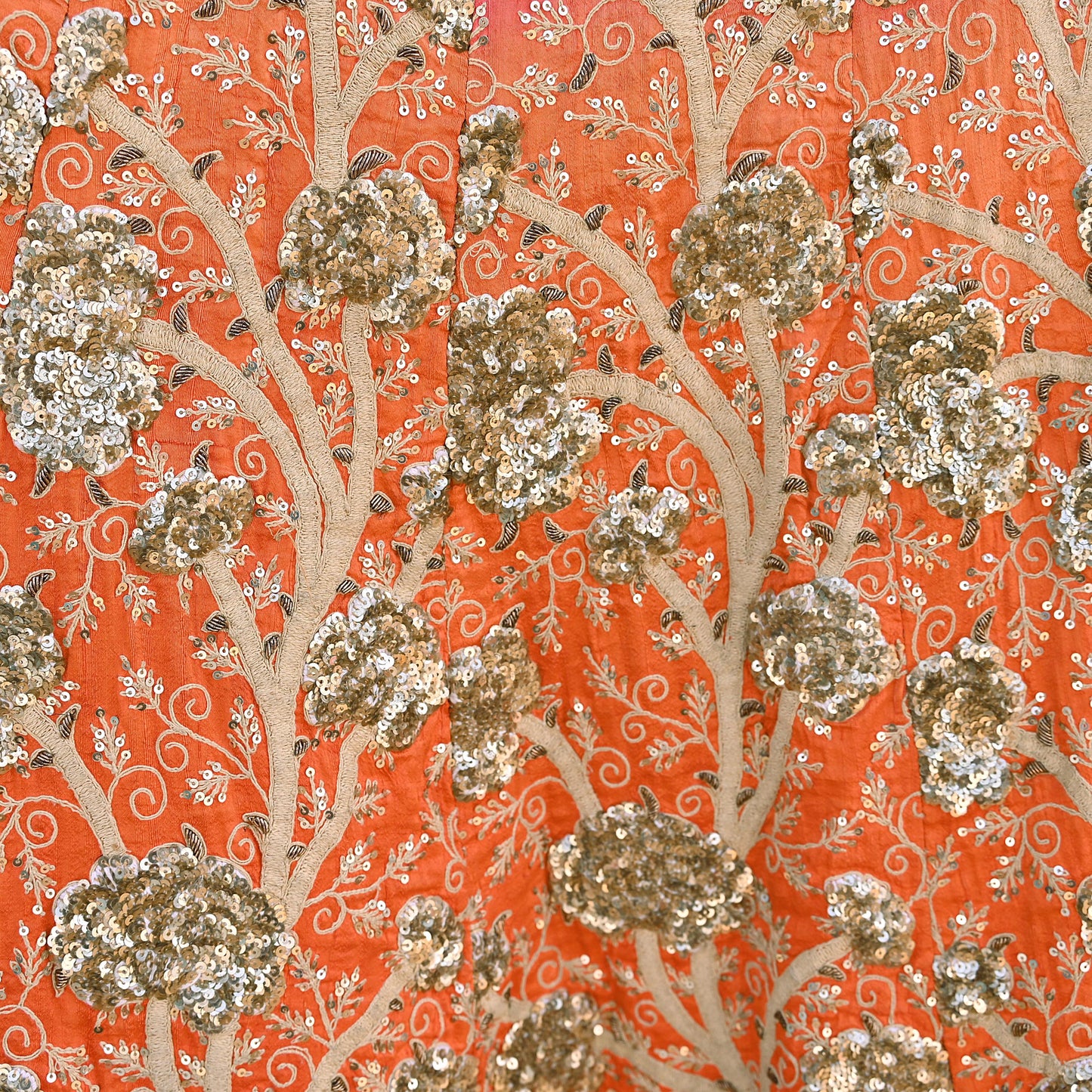Indian Vintage Orange & Pink Raw Silk Hand Embroidered Skirt Bridal Party Wear Bollywood Lehenga Zardozi/ Dabka, Zari