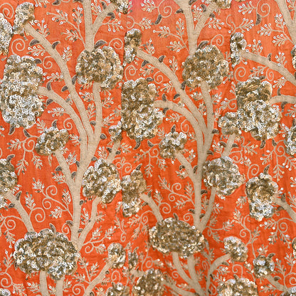 Indian Vintage Orange & Pink Raw Silk Hand Embroidered Skirt Bridal Party Wear Bollywood Lehenga Zardozi/ Dabka, Zari