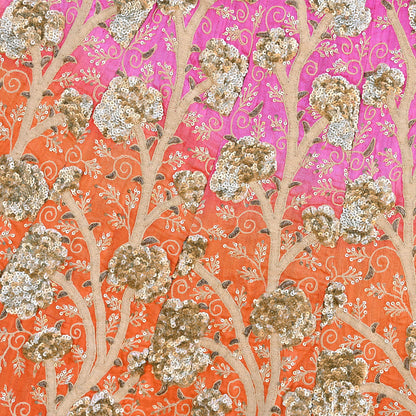 Indian Vintage Orange & Pink Raw Silk Hand Embroidered Skirt Bridal Party Wear Bollywood Lehenga Zardozi/ Dabka, Zari