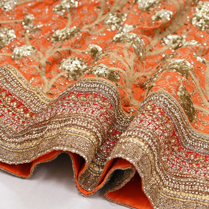 Indian Vintage Orange & Pink Raw Silk Hand Embroidered Skirt Bridal Party Wear Bollywood Lehenga Zardozi/ Dabka, Zari