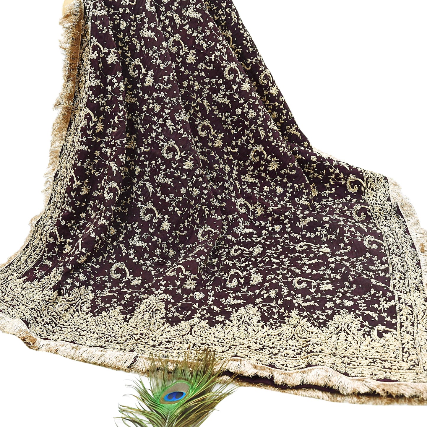 Indian Heavy Wedding Purple Pure Satin Silk Hand Embroidered Lehenga Set of 3pcs Bollywood style wedding wear