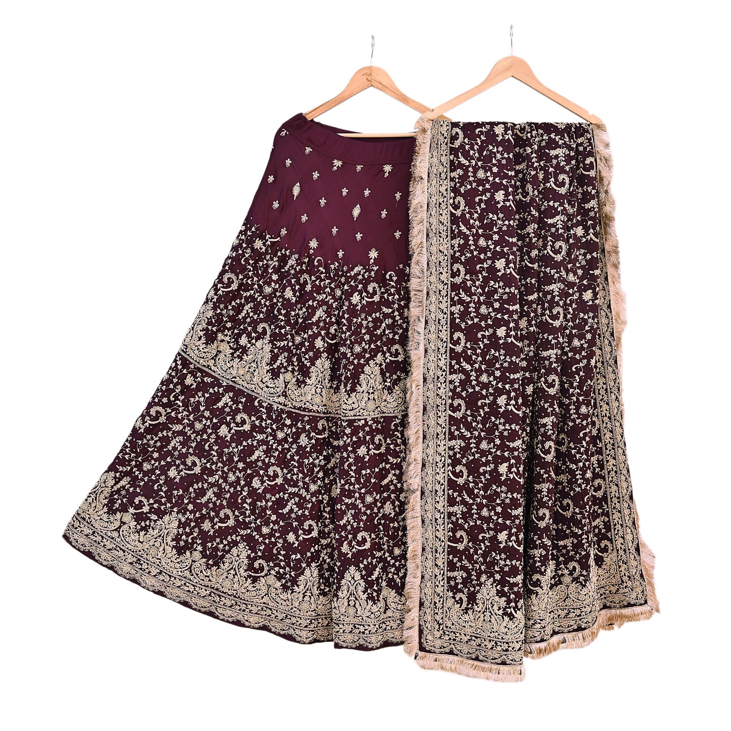 Indian Heavy Wedding Purple Pure Satin Silk Hand Embroidered Lehenga Set of 3pcs Bollywood style wedding wear