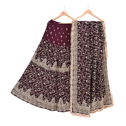 Indian Heavy Wedding Purple Pure Satin Silk Hand Embroidered Lehenga Set of 3pcs Bollywood style wedding wear