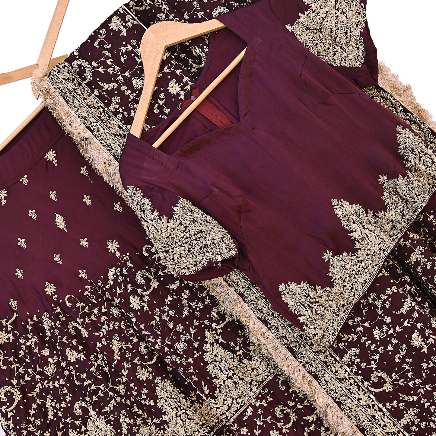 Indian Heavy Wedding Purple Pure Satin Silk Hand Embroidered Lehenga Set of 3pcs Bollywood style wedding wear