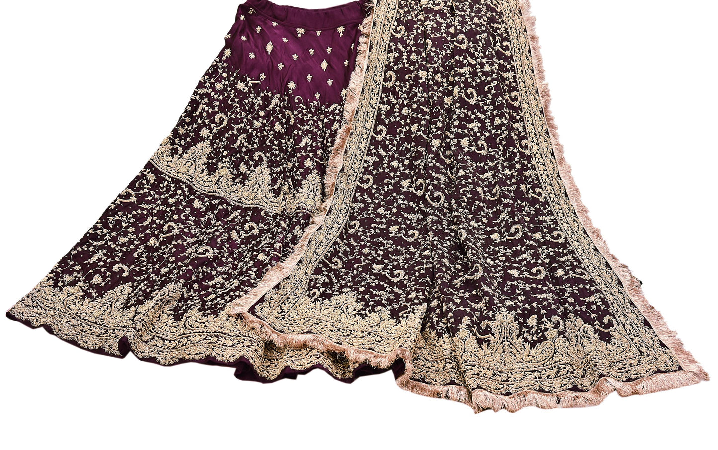 Indian Heavy Wedding Purple Pure Satin Silk Hand Embroidered Lehenga Set of 3pcs Bollywood style wedding wear