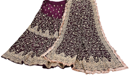 Indian Heavy Wedding Purple Pure Satin Silk Hand Embroidered Lehenga Set of 3pcs Bollywood style wedding wear