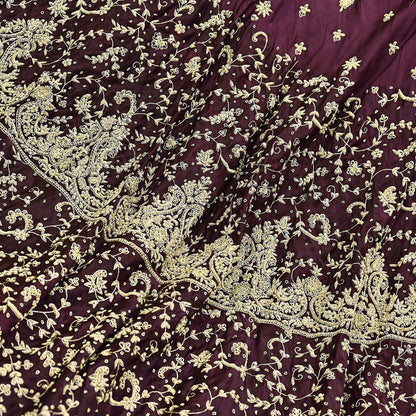 Indian Heavy Wedding Purple Pure Satin Silk Hand Embroidered Lehenga Set of 3pcs Bollywood style wedding wear