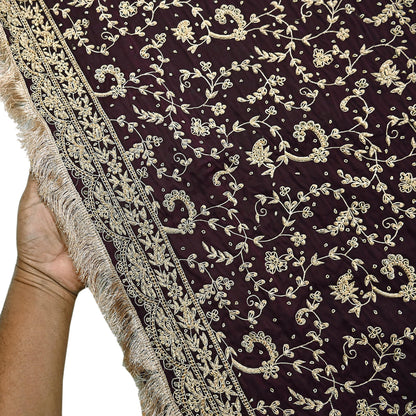 Indian Vintage Heavy Wedding Purple Dupatta Pure Satin Silk Long Stole Hand Embroidered Scarves Golden Zardozi Bridal Veil