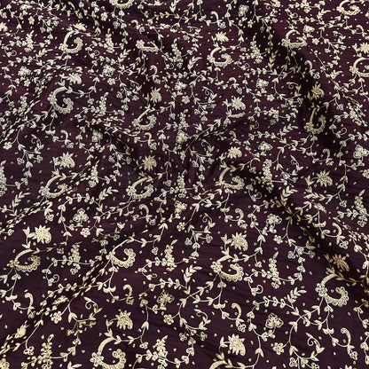 Indian Vintage Heavy Wedding Purple Dupatta Pure Satin Silk Long Stole Hand Embroidered Scarves Golden Zardozi Bridal Veil