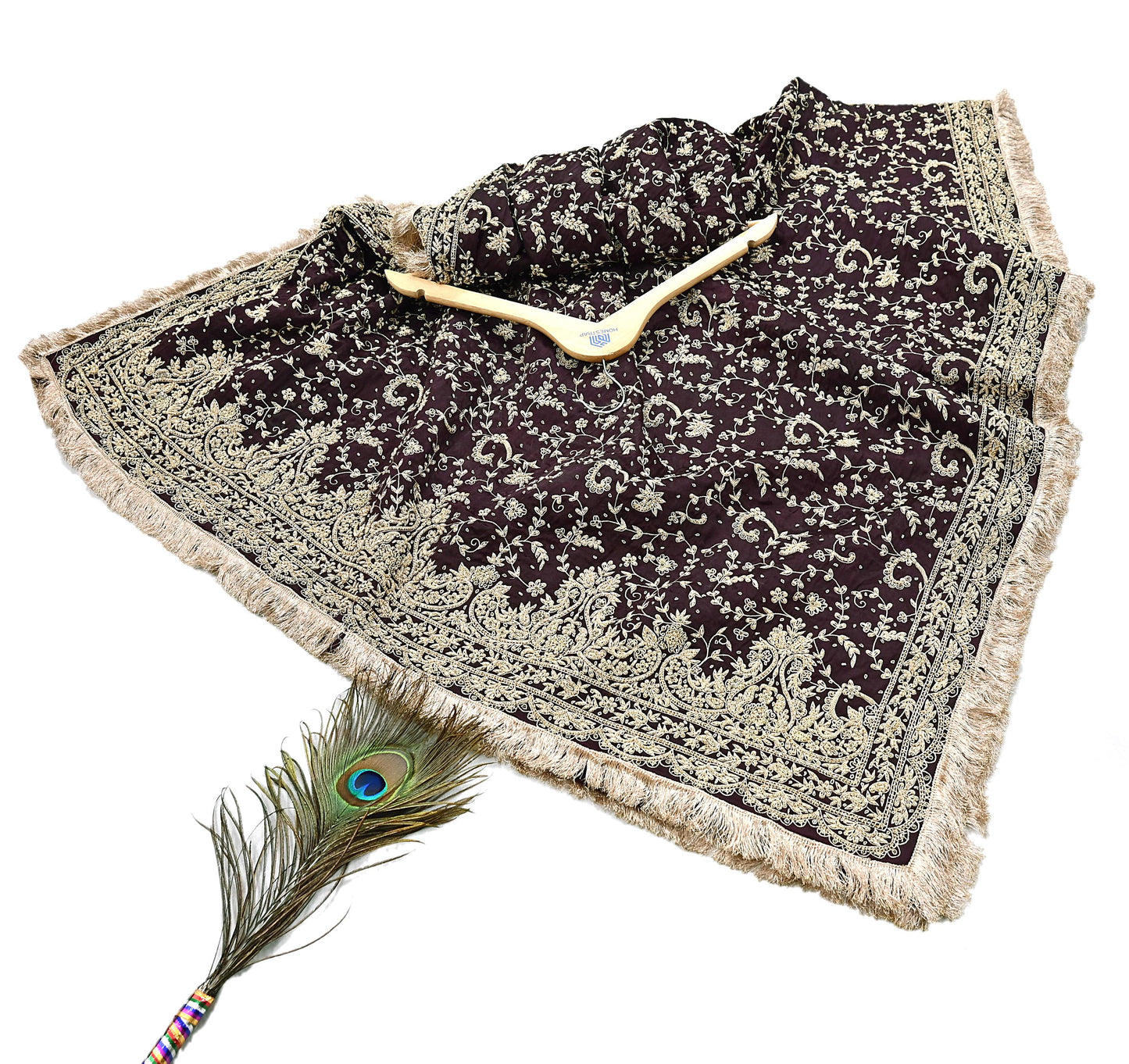 Indian Vintage Heavy Wedding Purple Dupatta Pure Satin Silk Long Stole Hand Embroidered Scarves Golden Zardozi Bridal Veil