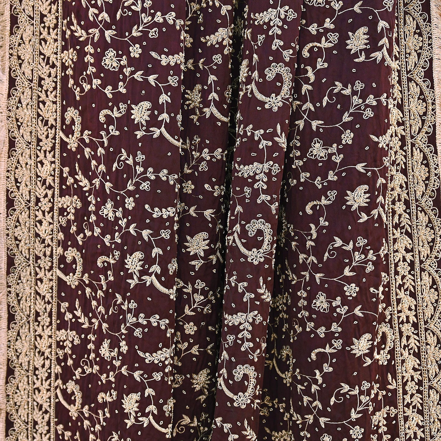 Indian Vintage Heavy Wedding Purple Dupatta Pure Satin Silk Long Stole Hand Embroidered Scarves Golden Zardozi Bridal Veil