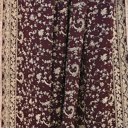 Indian Vintage Heavy Wedding Purple Dupatta Pure Satin Silk Long Stole Hand Embroidered Scarves Golden Zardozi Bridal Veil