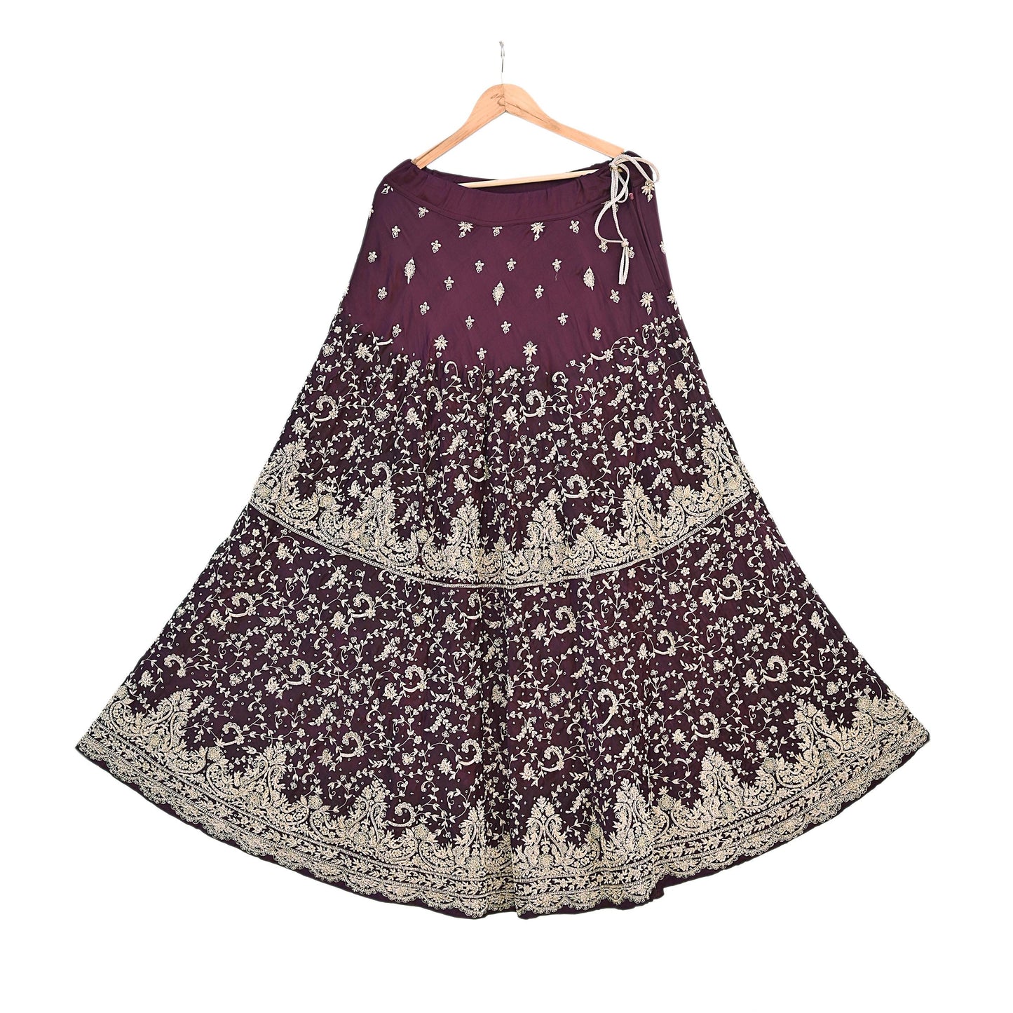 Indian Vintage Purple Pure Satin Silk Hand Embroidered Skirt Bridal Party Wear Bollywood Lehenga Zardozi/ Dabka, Zari