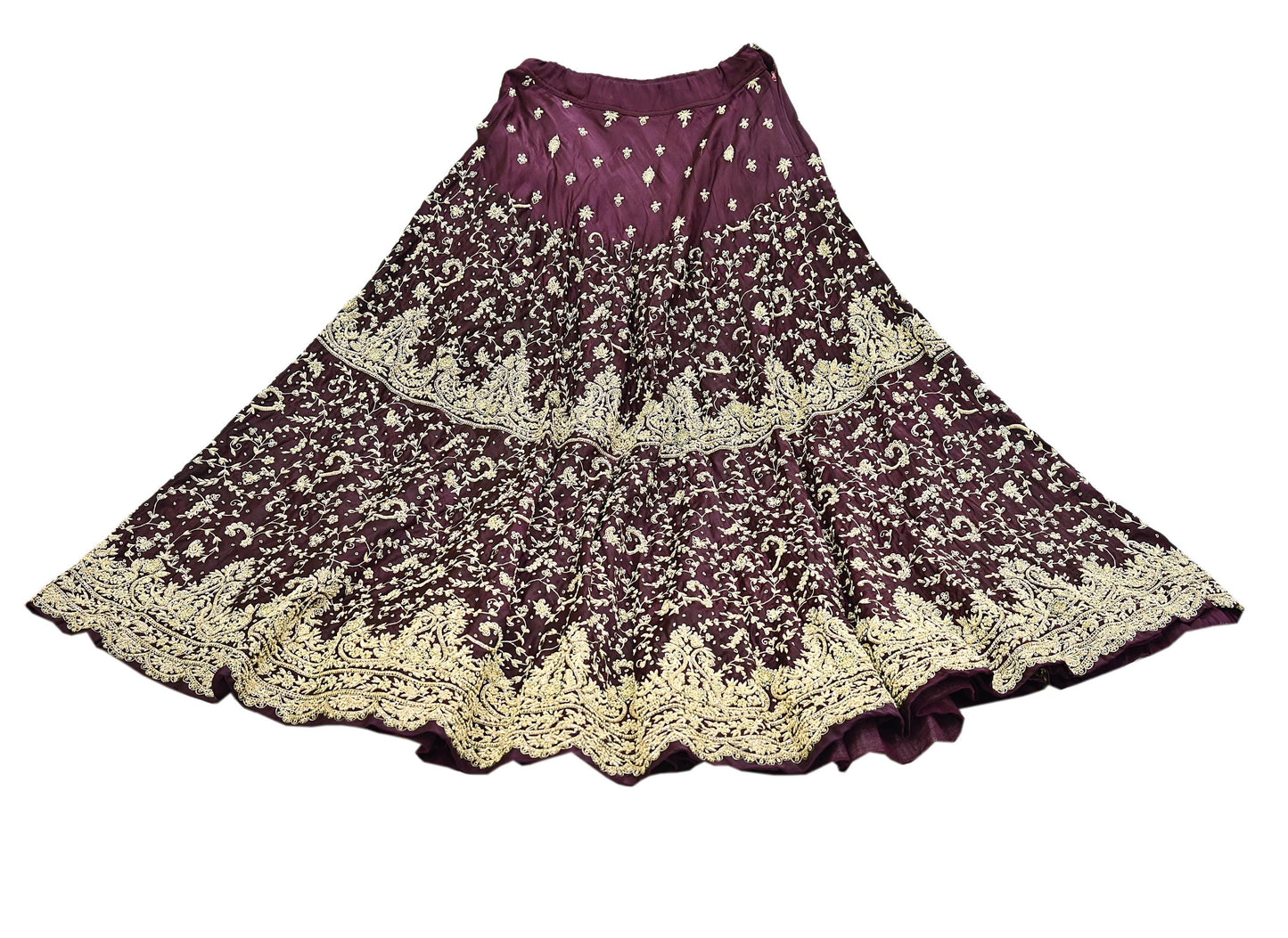 Indian Vintage Purple Pure Satin Silk Hand Embroidered Skirt Bridal Party Wear Bollywood Lehenga Zardozi/ Dabka, Zari