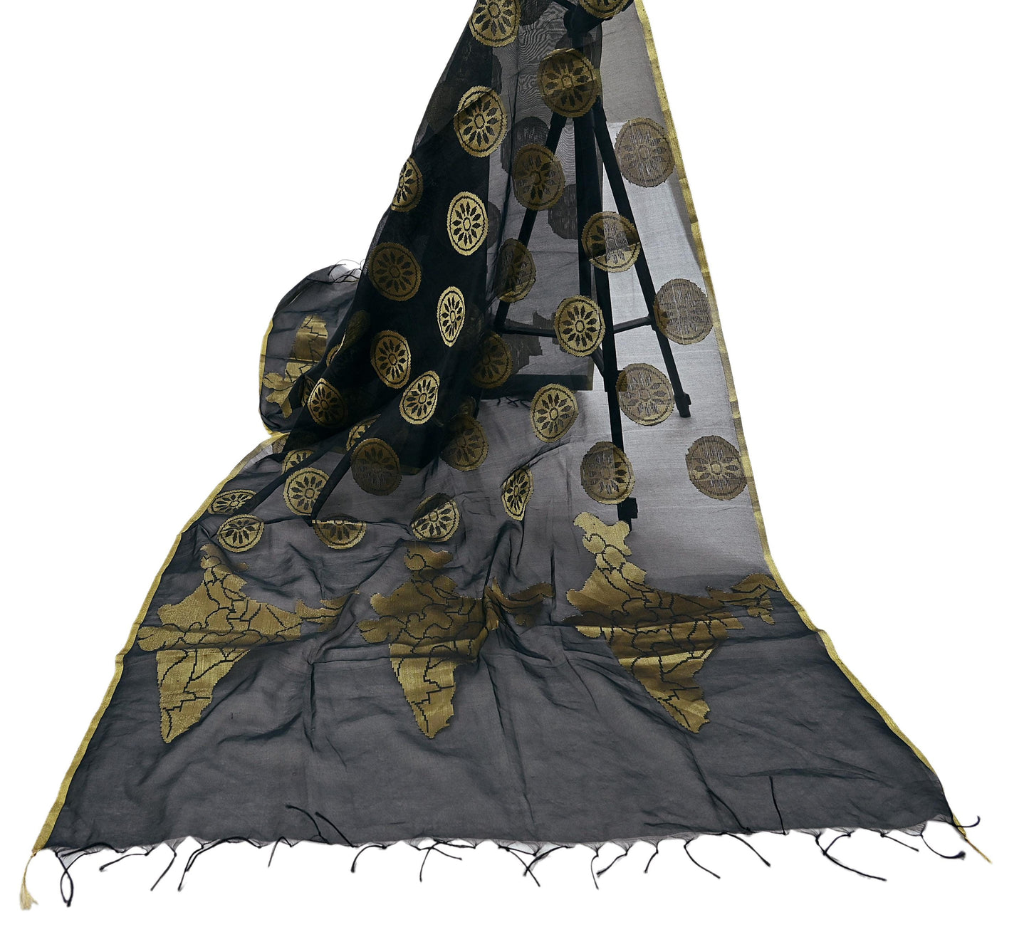 Indian Vintage Black Dupatta Organza Long Stole woven Scarves Veil Soft Floral Design Wrap Boho Party wear