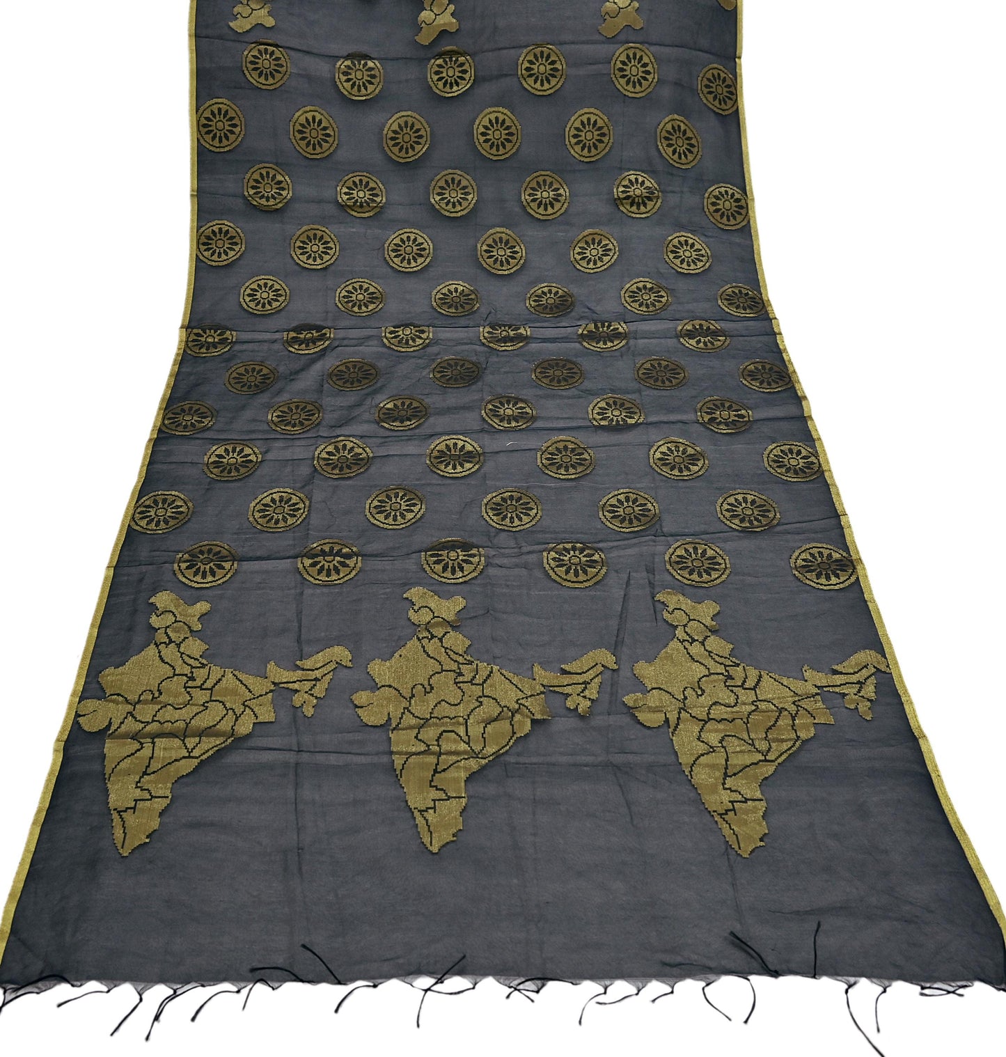 Indian Vintage Black Dupatta Organza Long Stole woven Scarves Veil Soft Floral Design Wrap Boho Party wear
