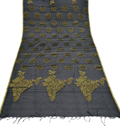 Indian Vintage Black Dupatta Organza Long Stole woven Scarves Veil Soft Floral Design Wrap Boho Party wear