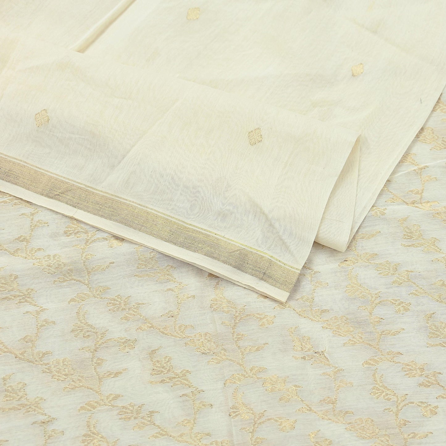 Indian Vintage Ivory Dupatta Long Stole Pure Silk Hand Woven Scarves Veil Scarf Wrap Floral Zari Fringes