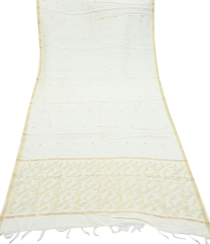 Indian Vintage Ivory Dupatta Long Stole Pure Silk Hand Woven Scarves Veil Scarf Wrap Floral Zari Fringes