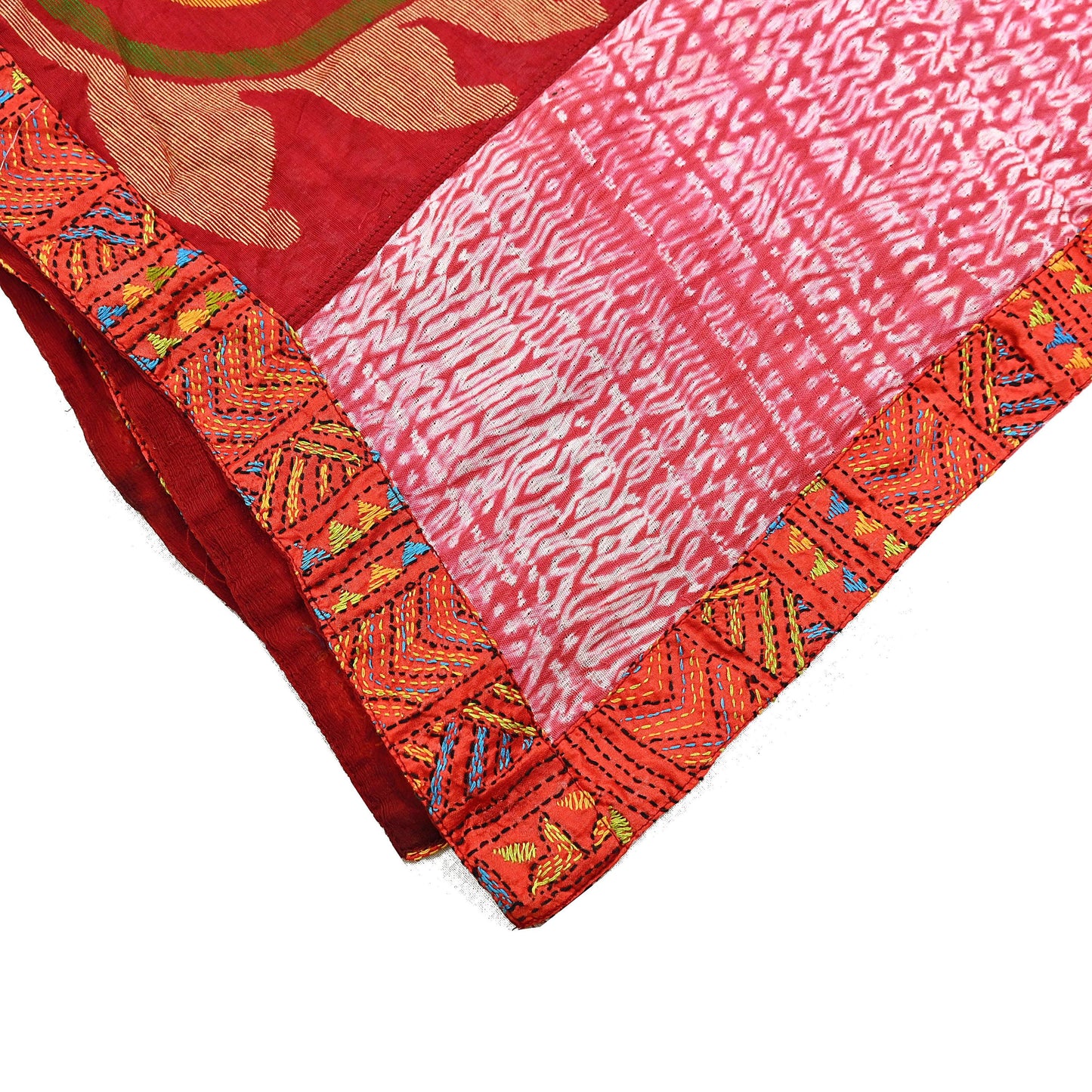 Indian Vintage Dupatta Red Long Stole chanderi Cotton Hand Embroidered Kantha Scarves Veil Scarf Wrap For Women's