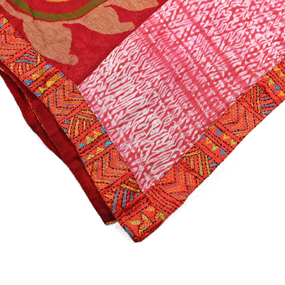 Indian Vintage Dupatta Red Long Stole chanderi Cotton Hand Embroidered Kantha Scarves Veil Scarf Wrap For Women's