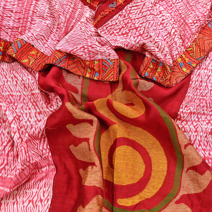 Indian Vintage Dupatta Red Long Stole chanderi Cotton Hand Embroidered Kantha Scarves Veil Scarf Wrap For Women's