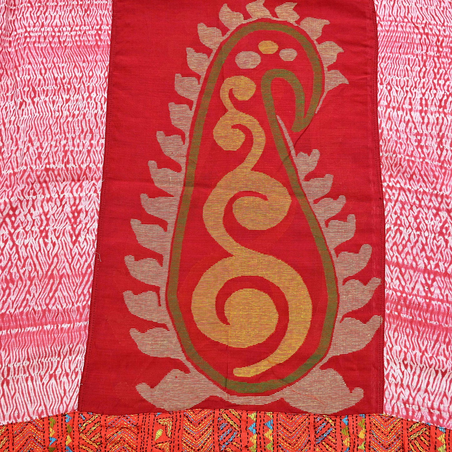 Indian Vintage Dupatta Red Long Stole chanderi Cotton Hand Embroidered Kantha Scarves Veil Scarf Wrap For Women's