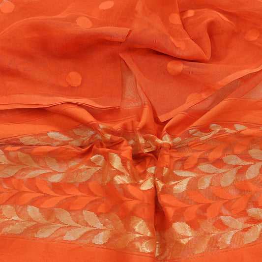 Indian Vintage orange Dupatta Organza Long Stole woven Scarves Veil Soft Floral Design Wrap Boho Party wear