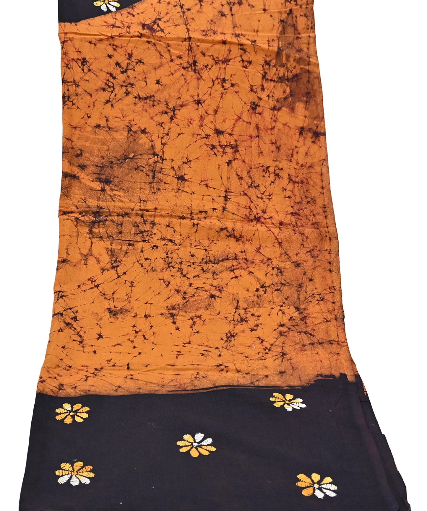 Indian Vintage saffron & brown Dupatta Long Stole Pure Cotton Hand Embroidered Kantha Batik Indian Scarves Veil Scarf Wrap