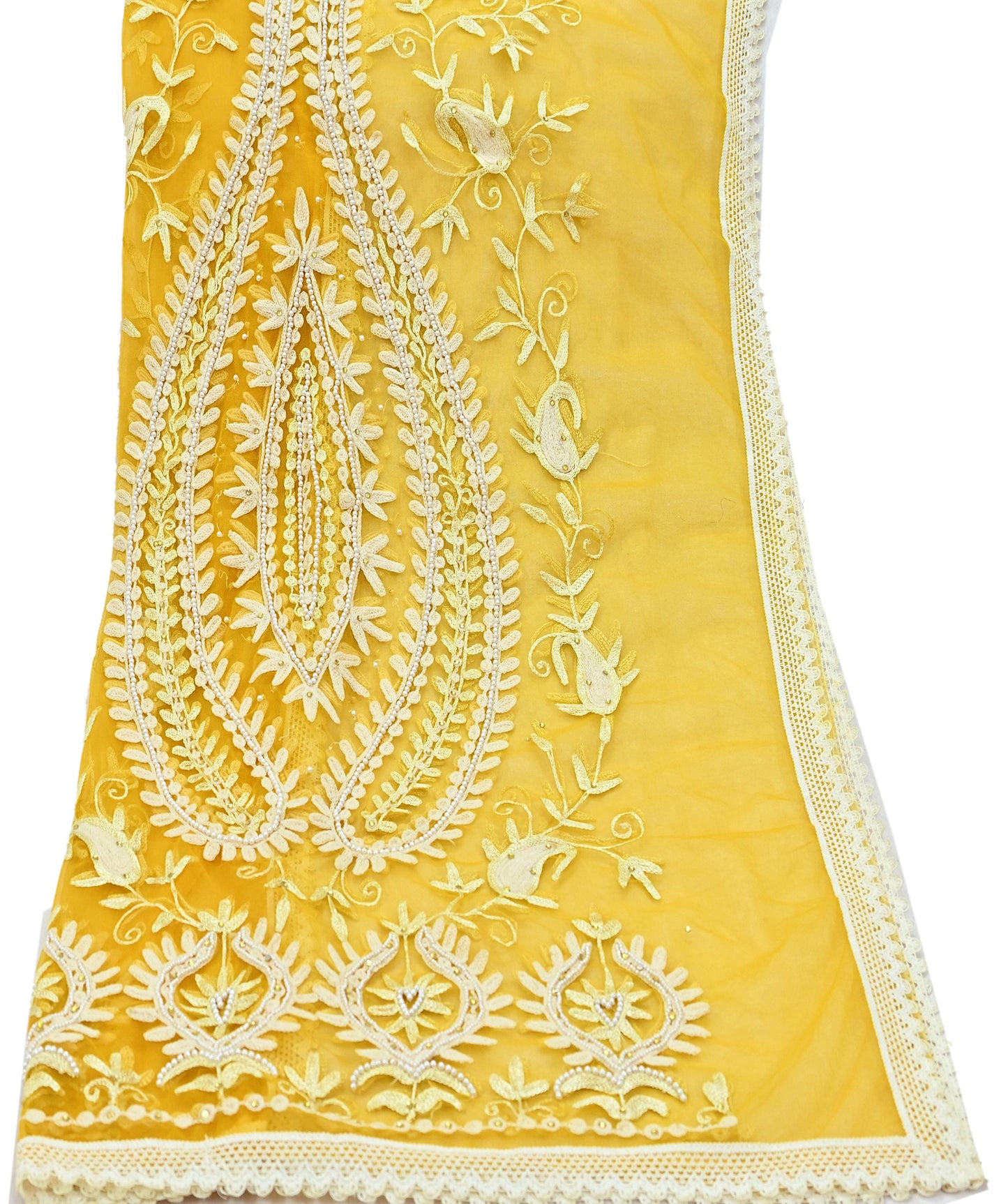 Indian Vintage Yellow Dupatta Long Stole Net Mess Hand Embroidered Scarves Veil Hijab Sequins stole veil hijab
