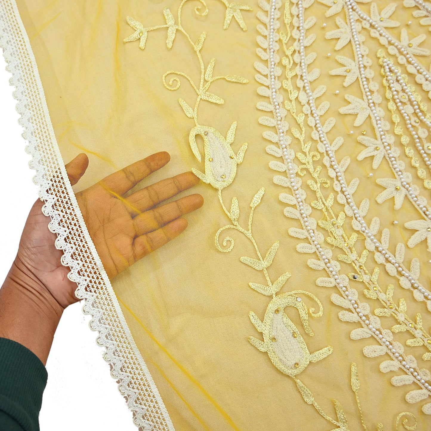 Indian Vintage Yellow Dupatta Long Stole Net Mess Hand Embroidered Scarves Veil Hijab Sequins stole veil hijab