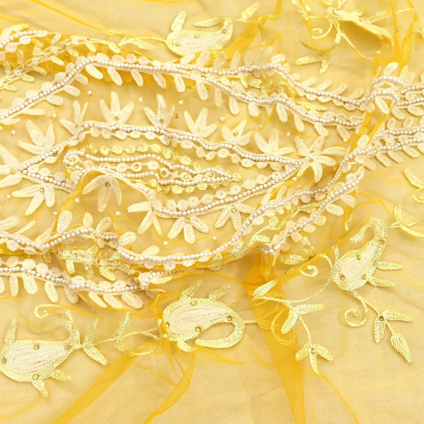 Indian Vintage Yellow Dupatta Long Stole Net Mess Hand Embroidered Scarves Veil Hijab Sequins stole veil hijab