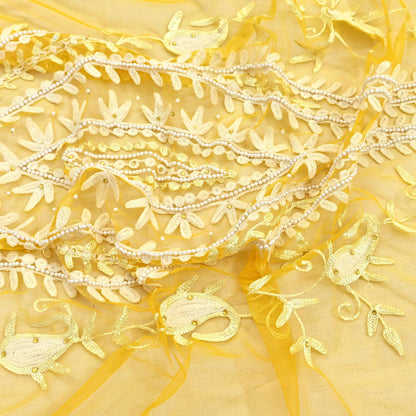 Indian Vintage Yellow Dupatta Long Stole Net Mess Hand Embroidered Scarves Veil Hijab Sequins stole veil hijab