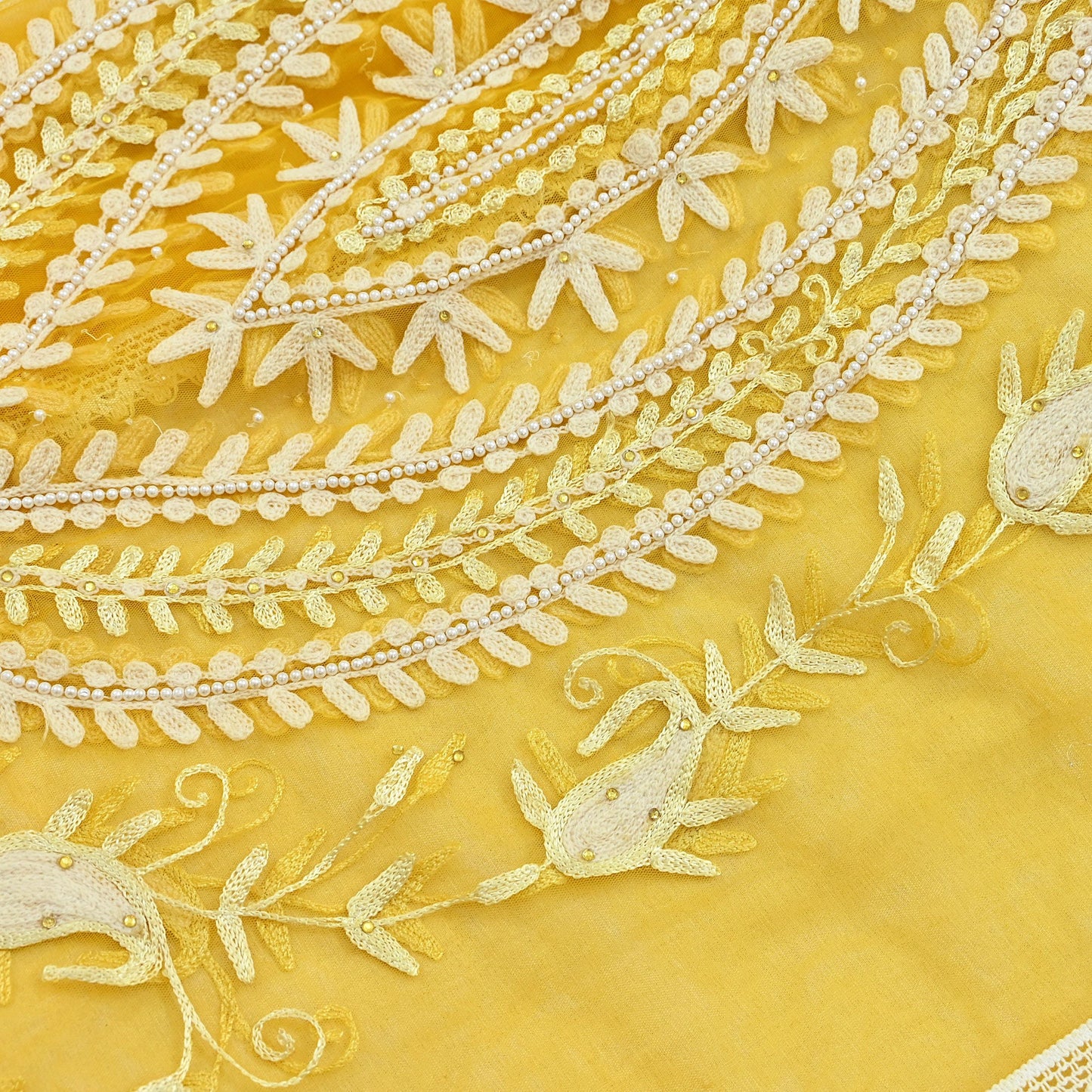 Indian Vintage Yellow Dupatta Long Stole Net Mess Hand Embroidered Scarves Veil Hijab Sequins stole veil hijab