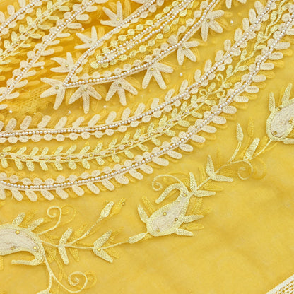 Indian Vintage Yellow Dupatta Long Stole Net Mess Hand Embroidered Scarves Veil Hijab Sequins stole veil hijab