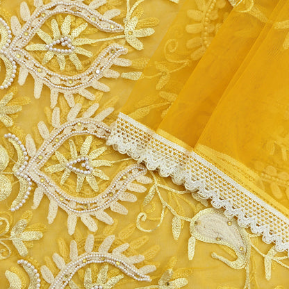 Indian Vintage Yellow Dupatta Long Stole Net Mess Hand Embroidered Scarves Veil Hijab Sequins stole veil hijab