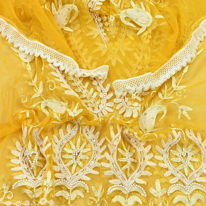 Indian Vintage Yellow Dupatta Long Stole Net Mess Hand Embroidered Scarves Veil Hijab Sequins stole veil hijab