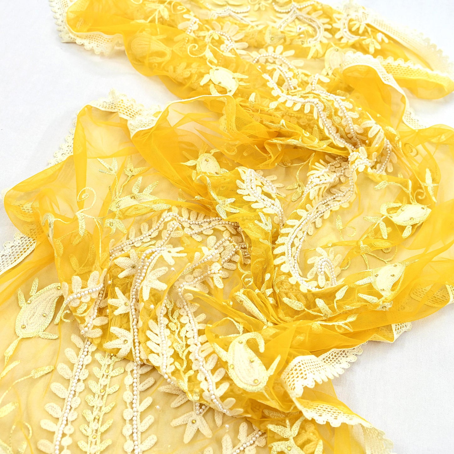 Indian Vintage Yellow Dupatta Long Stole Net Mess Hand Embroidered Scarves Veil Hijab Sequins stole veil hijab