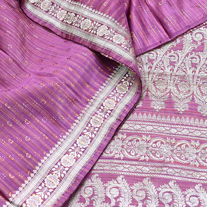 Indian Vintage Purple & Multi Heavy Saree Pure Satin Silk Woven Brocade Banarasi Sari Fabric Zari Ethnic 5Yd Bridal Wedding Banarasi sari