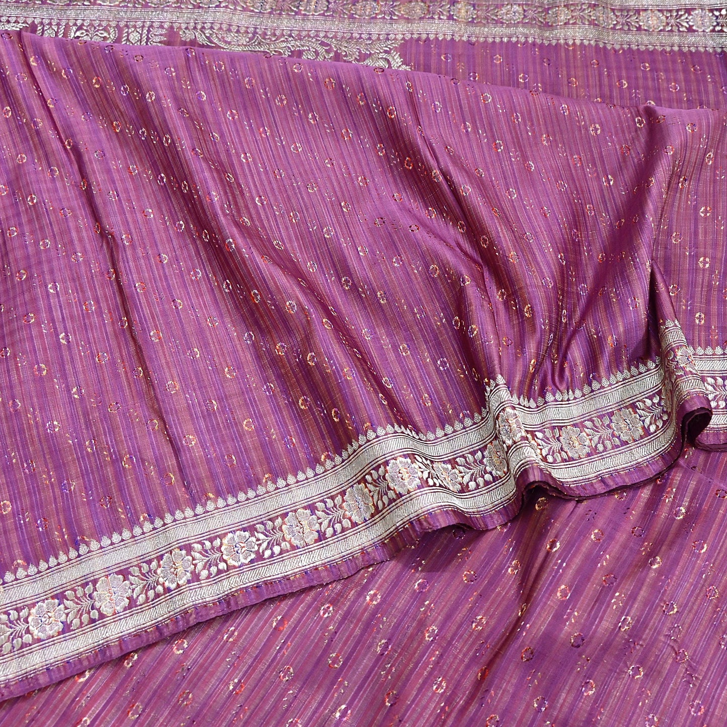 Indian Vintage Purple & Multi Heavy Saree Pure Satin Silk Woven Brocade Banarasi Sari Fabric Zari Ethnic 5Yd Bridal Wedding Banarasi sari