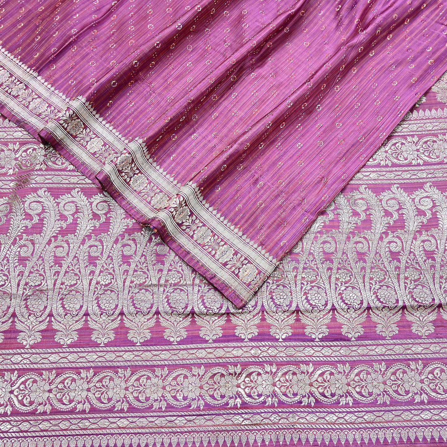 Indian Vintage Purple & Multi Heavy Saree Pure Satin Silk Woven Brocade Banarasi Sari Fabric Zari Ethnic 5Yd Bridal Wedding Banarasi sari