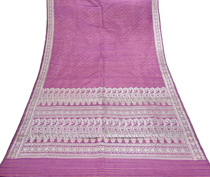 Indian Vintage Purple & Multi Heavy Saree Pure Satin Silk Woven Brocade Banarasi Sari Fabric Zari Ethnic 5Yd Bridal Wedding Banarasi sari
