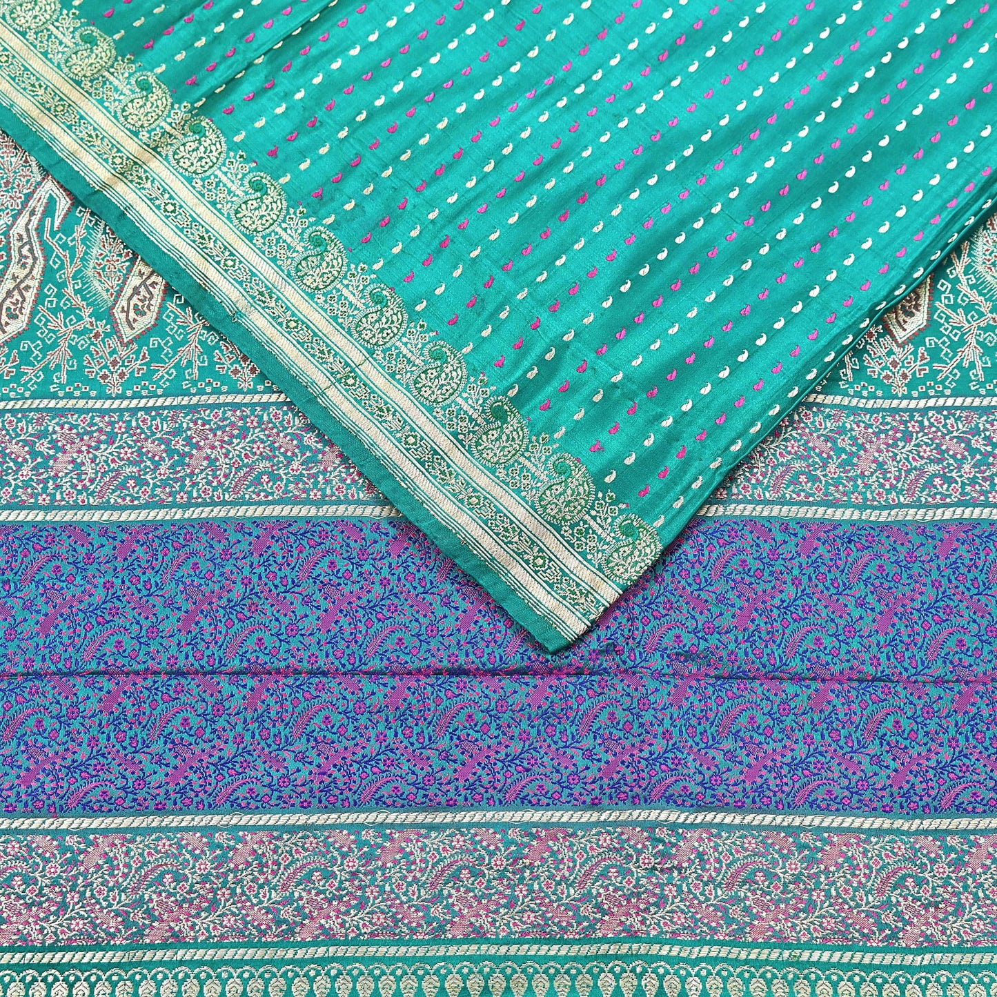 Indian Vintage Sari Green Heavy Pure Satin Silk Woven Banarasi Tanchoi Saree 5Yd Ethnic Craft Fabric Upcycle Bridal Heavy Sarees