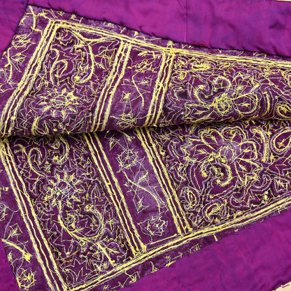 Indian Vintage Heavy Wedding Purple Dupatta Net Mesh Long Stole Hand Embroidered Scarves Golden Zardozi Dabka Zari Veil