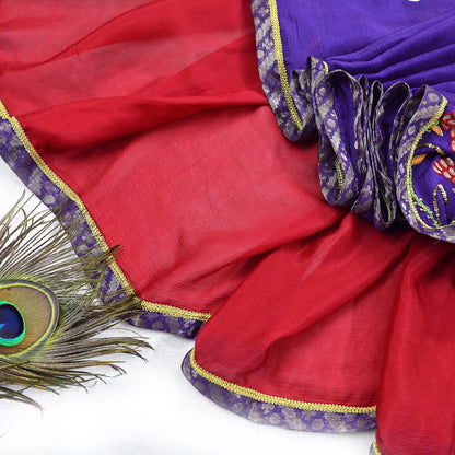 Indian Vintage Purple & Red Dupatta Pure Silk Long Stole Hand Embroidered Scarves Floral Design Stole Veil Wrap Sequins