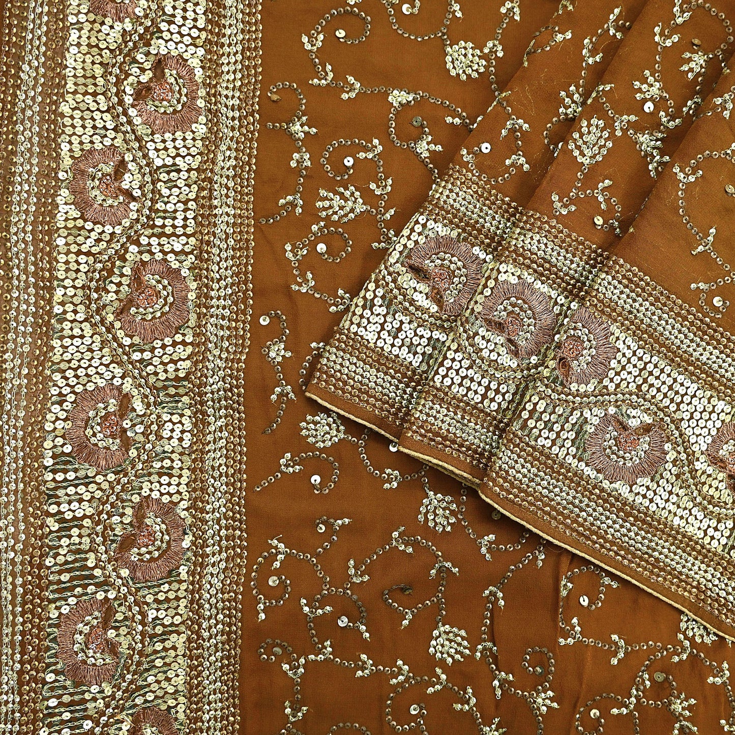 Indian Vintage Heavy Sarees Mustard Pure Georgette Silk Hand Embroidered Sari Fabric 6Yd Sewing Ethnic zari with blouse fabric