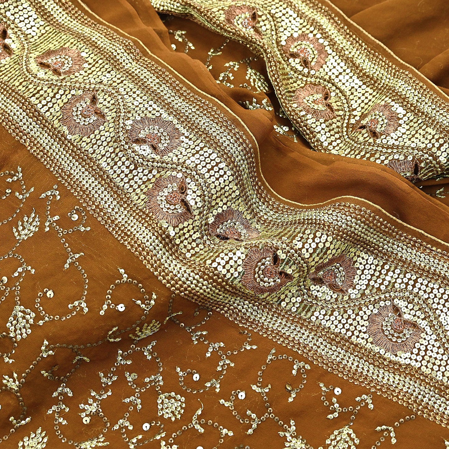 Indian Vintage Heavy Sarees Mustard Pure Georgette Silk Hand Embroidered Sari Fabric 6Yd Sewing Ethnic zari with blouse fabric