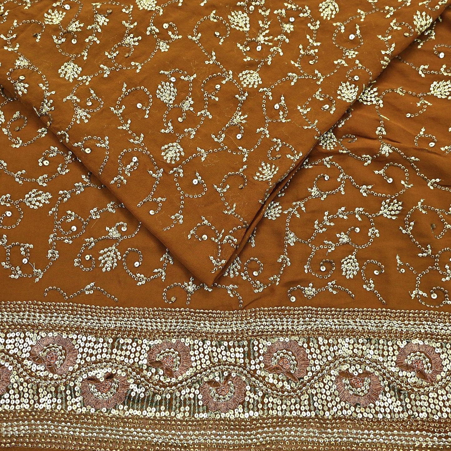 Indian Vintage Heavy Sarees Mustard Pure Georgette Silk Hand Embroidered Sari Fabric 6Yd Sewing Ethnic zari with blouse fabric