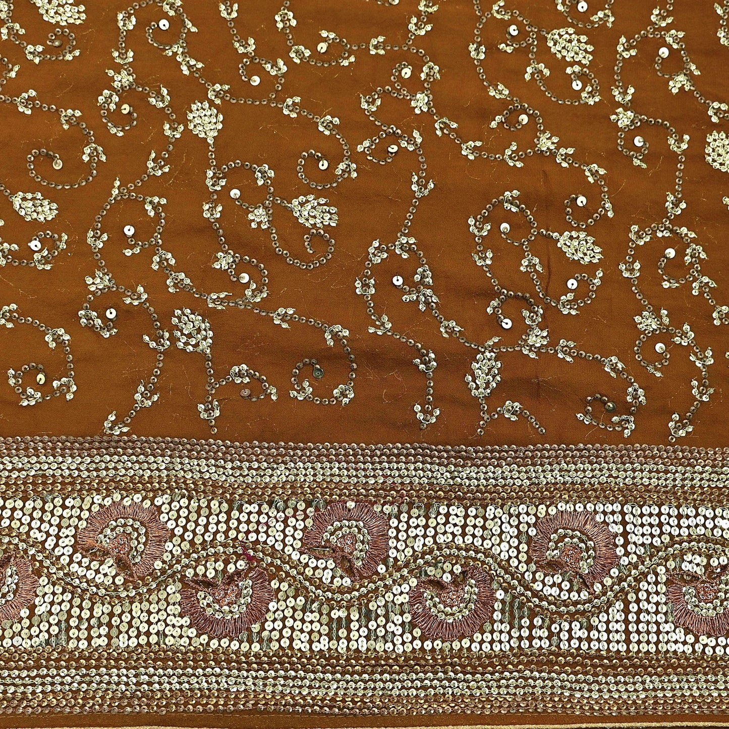 Indian Vintage Heavy Sarees Mustard Pure Georgette Silk Hand Embroidered Sari Fabric 6Yd Sewing Ethnic zari with blouse fabric