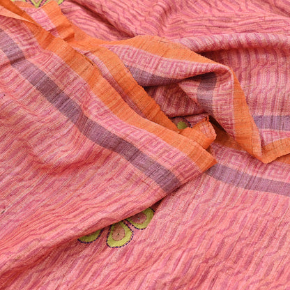 Indian Vintage Saree Peach & Orange Pure Khadi Silk Handloom Hand Beaded Sari Fabric 6yard Ethnic Dressmaking Crafting Upcycle Quilting